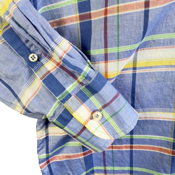 Paul & Shark  Plaid Cotton Button‑Down Shirt Blue Multi‑Color Italian Casual 43 - Picture 3 of 12